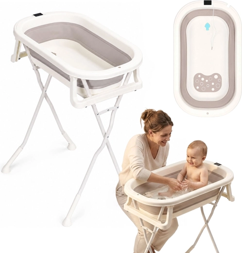 Baignoire pliable pour bébé ECOTOYS sur support avec vidange et thermomètre LCD