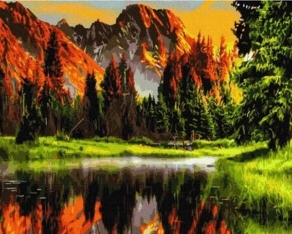 Norimpex peinture par numéros Montagnes au-dessus de l'étang en automne 40 × 50 cm