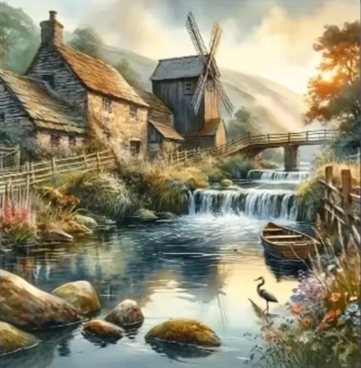 Norimpex peinture diamant Moulin sur la rivière 30 × 40 cm