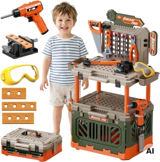 Établi pour enfants Woopie 4-en-1 avec perceuse électrique et accessoires 90 pièces