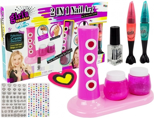 Ensemble de décoration des ongles pour enfants avec un distributeur de paillettes et des autocollants colorés