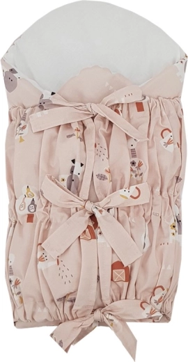 Zavin d’emmaillotage à lacets EKO avec insert en coco amovible My farm rose poudré 75 × 75 cm