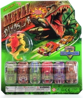 ensemble dinos voitures miniatures et figurines de dinosaures (6 voitures + 4 figurines)