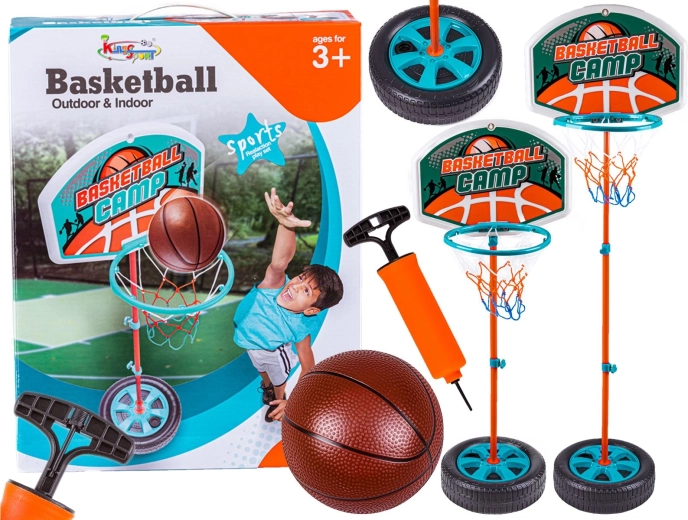 Panier de basket pour enfants sur pied avec ballon et pompe