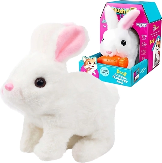 Lapin en peluche interactif Woopie avec carotte, blanc