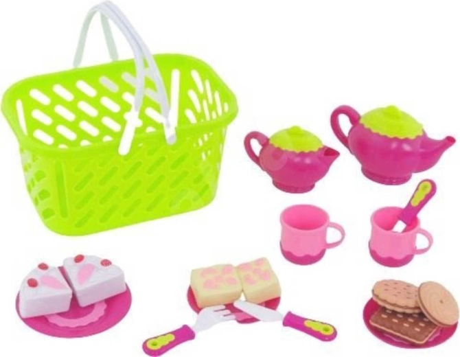 Service à thé pour enfants avec aliments dans un panier d’achat