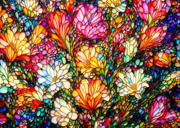 Puzzle Enjoy jardin fleuri abstrait en vitrail 1000 pièces