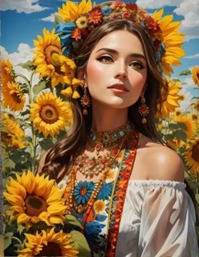 Peinture diamant Slave parmi les tournesols 30 × 40 cm