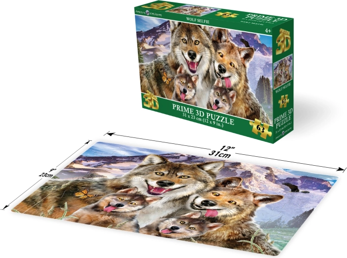 Puzzle 3D Selfie avec loup 63 pièces