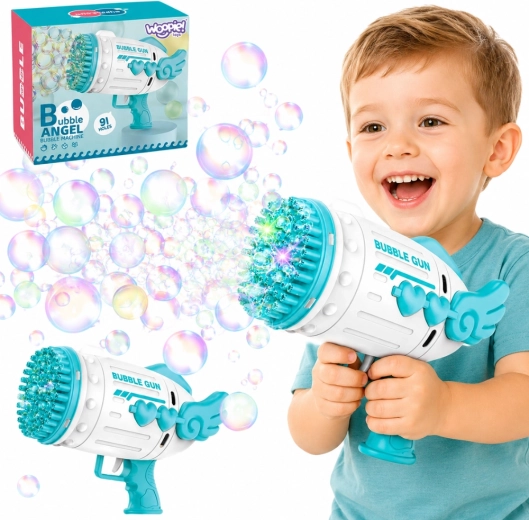 Pistolet à bulles Woopie Bubble Angel bleu avec 91 trous