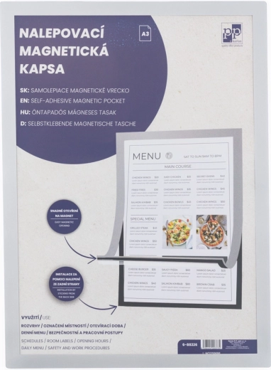 Pochette magnétique autocollante A3 avec bord argenté