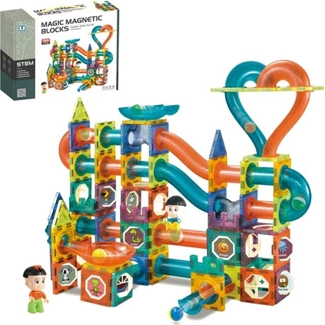 Jeu de construction magnétique avec circuit à billes, 188 pièces