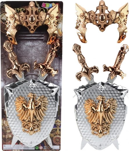 Set de chevalier pour enfants Bouclier avec deux épées et masque Aigle doré