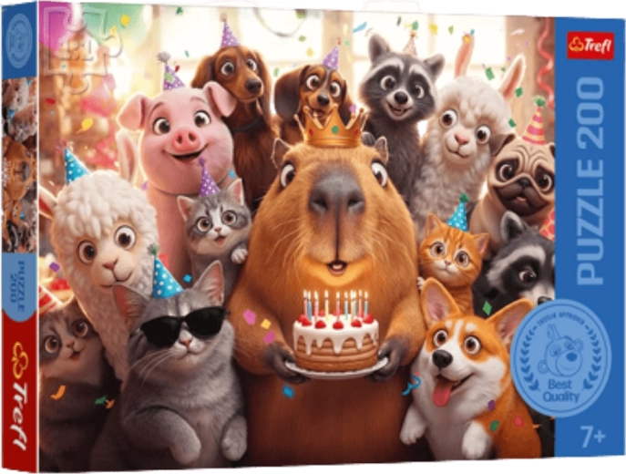 Puzzle Trefl capybara et gâteau d’anniversaire (200 pièces)