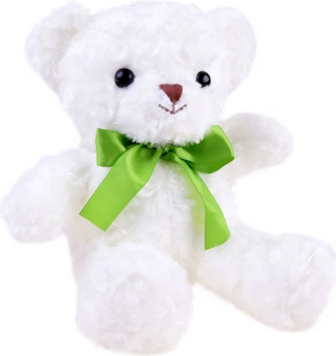 Ourson en peluche blanc avec ruban vert 30 cm