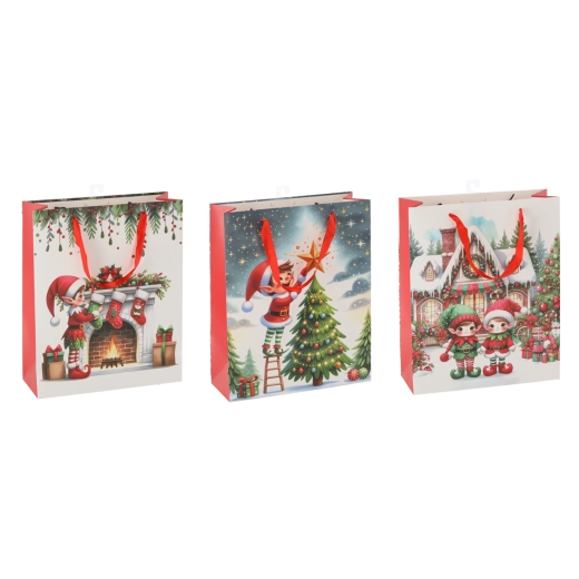Sac cadeau Lutin de Noël 30 × 42 × 12 cm (assortiment de motifs)