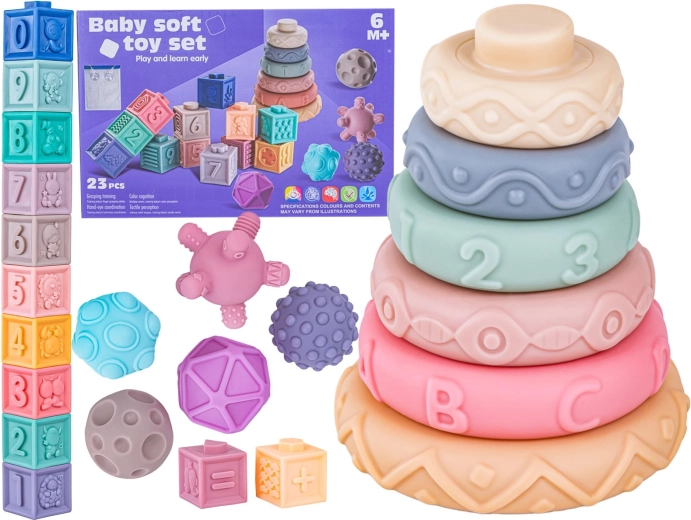 Cubes sensoriels en silicone pour bébé – 23 pièces
