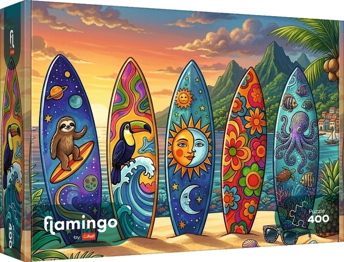Puzzle Trefl Flamant rose : aventure sur les vagues 400 pièces