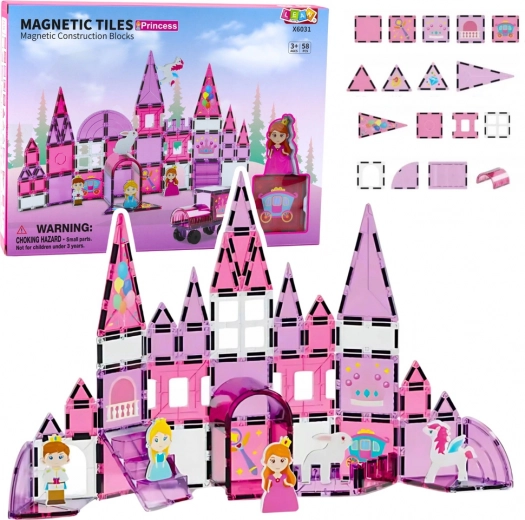 Jeu de construction magnétique pour filles avec fenêtres, rose, 58 pièces
