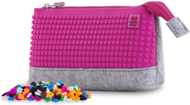 Grande trousse Pixie Crew grise avec panneau fuchsia