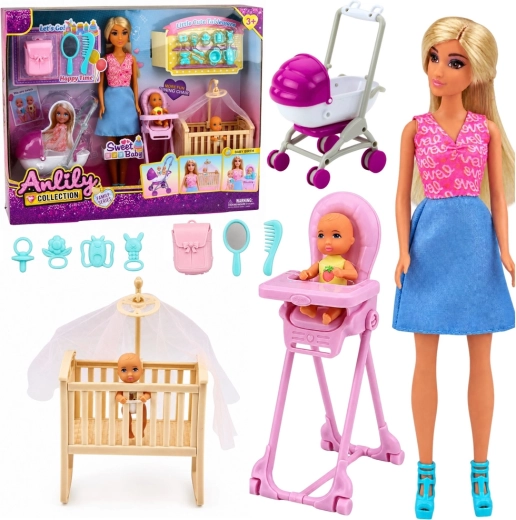Set de poupées Anlily : maman avec jumeaux et accessoires