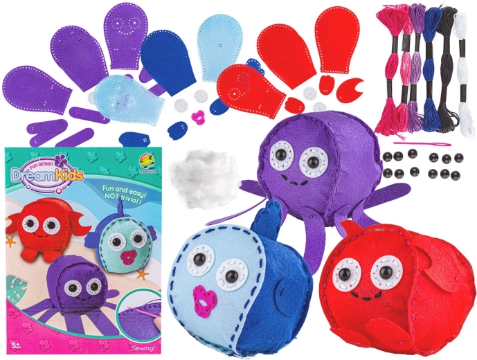 Kit créatif de couture et de broderie pour peluches et petits coussins – animaux marins