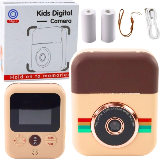 Appareil photo numérique pour enfants avec imprimante instantanée, marron – 3 rouleaux de papier