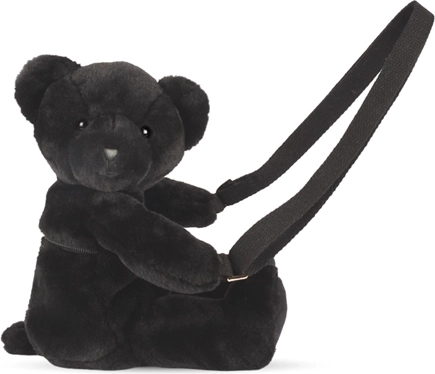 Doudou sac bandoulière en peluche ours, noir 30 cm