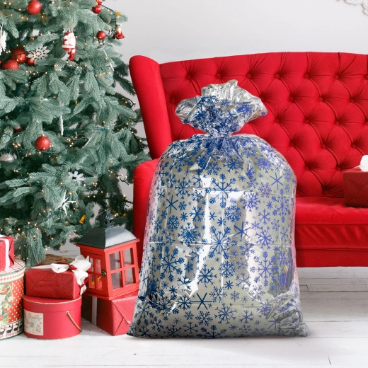 Sac cadeau de Noël extra grand avec motif de flocons de neige 78 × 120 cm
