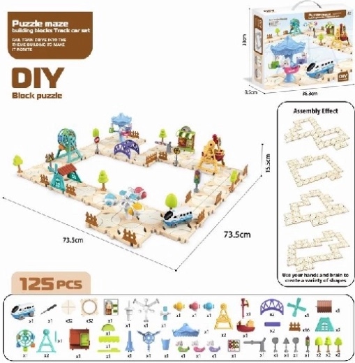 Puzzle ville en blocs avec manège et bus (125 pièces)