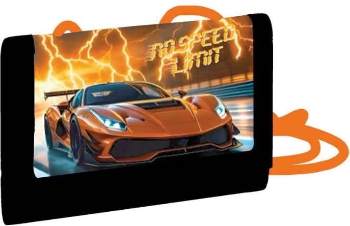 Portefeuille textile pour enfant avec motif de voiture à porter autour du cou