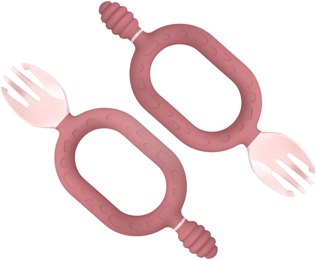 Bibado Sporkit fourchette multifonction et anneau de dentition 2-en-1 blush (2 pièces)