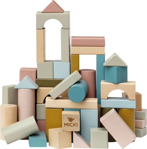 Blocs de construction en bois pastel pour enfants – 60 pièces Micki