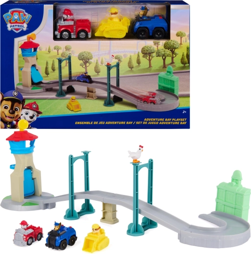 Spin Master PAW Patrol set de jeu Adventure Bay avec pont, 3 véhicules et figurine Chickaletta