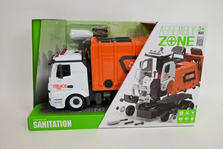 Camion poubelle pour enfants à piles avec vissage, lumière et son
