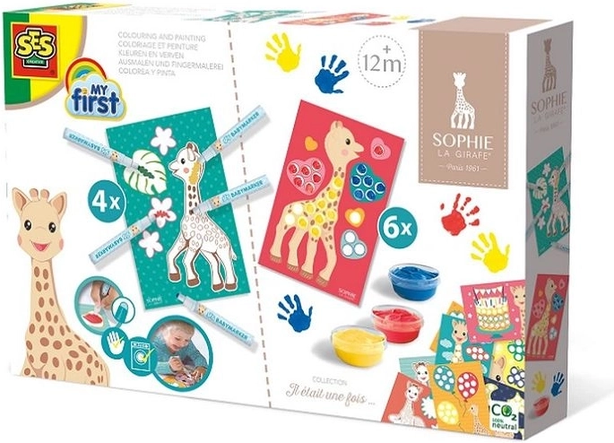 Sophie la girafe – kit créatif 2-en-1 : peinture au doigt et coloriage aux feutres