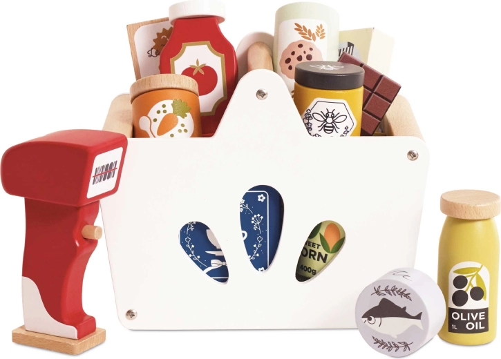 Le Toy Van panier de courses en bois avec aliments et scanner pour enfants