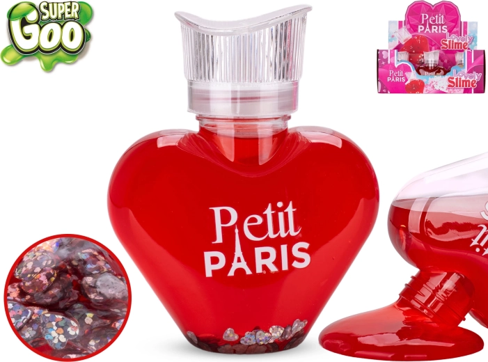 Super Goo slime Petit Paris avec paillettes dans un flacon en forme de cœur 300 g (12 pcs)