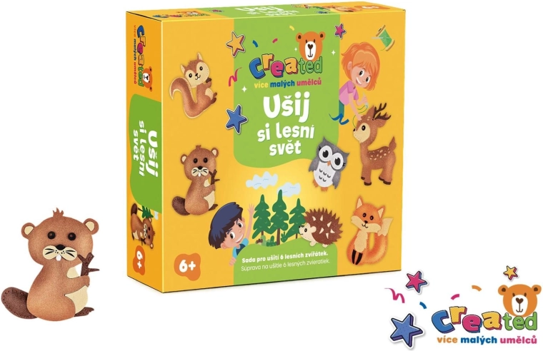 Created – kit créatif « Couds ton monde des animaux de la forêt » en boîte 25 × 21 cm