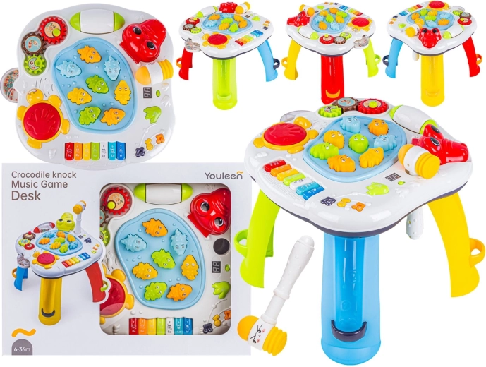 Table musicale éducative multifonction pour enfants crocodile avec piano et marteau