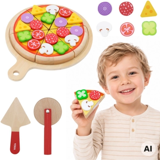 Viga set de pizza en bois à découper et à servir pour enfants 27 pièces 18m+