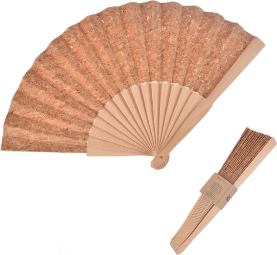 Éventail en liège et bois 23 cm