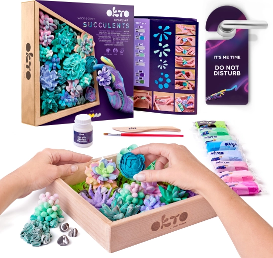 Okto Tenderness kit artistique – succulentes dans un cadre en bois 21 × 21 cm