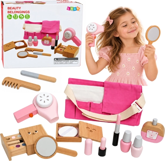 Set de maquillage en bois pour enfants avec trousse de maquillage, 12 pièces