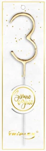 Cierge magique chiffre 3, 16,5 cm, doré