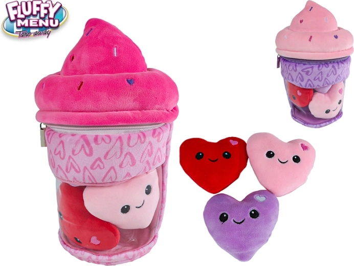 Glace en peluche Fluffy Menu avec trois petits cœurs 25 cm