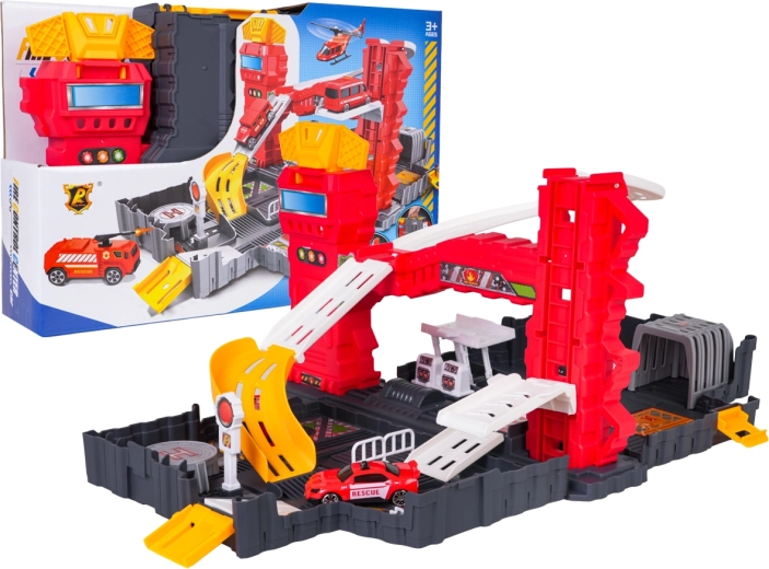 Garage de stationnement pliable en valisette – édition pompiers avec accessoires