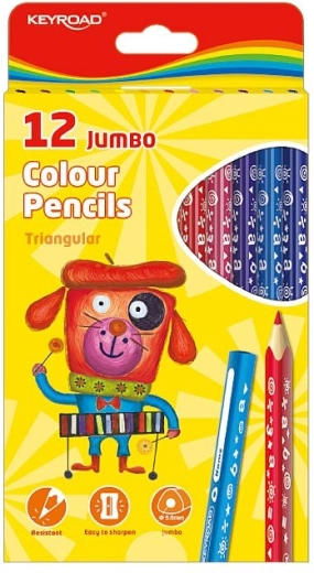 Crayons de couleur KEYROAD Jumbo triangulaires, 12 couleurs