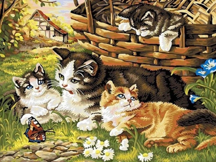 Peinture diamant Famille de chats 30 × 40 cm