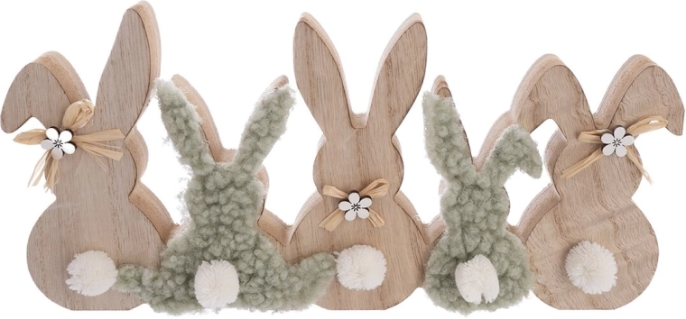 Décoration lapin en bois et peluche brun-vert 30 cm